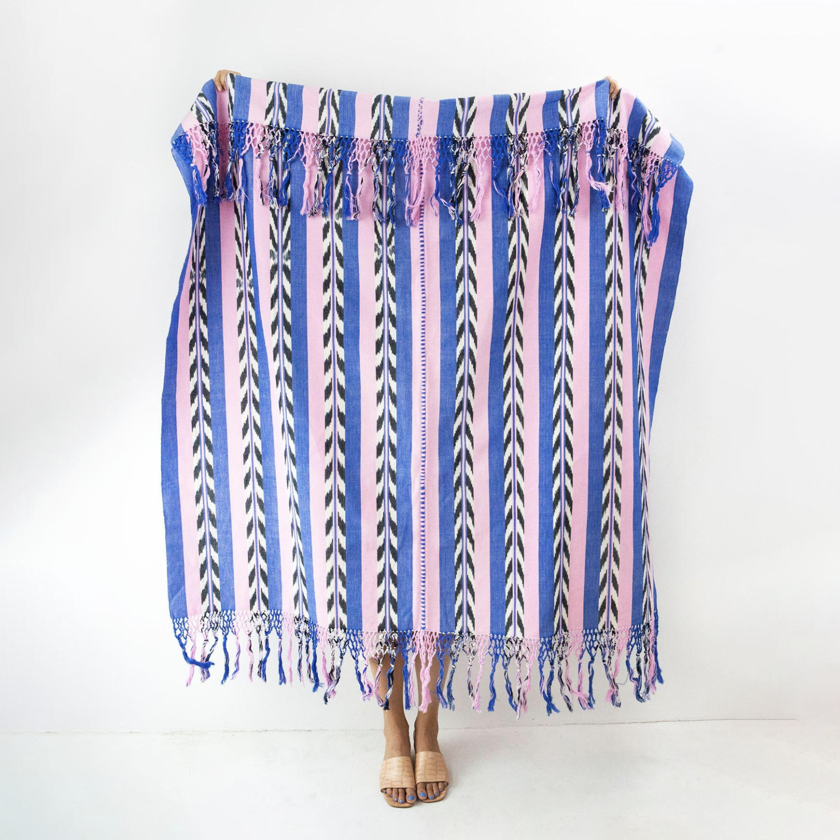 Palm Ikat Blanket in Blue & Pink