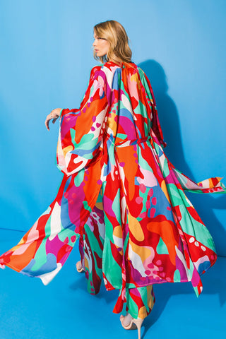 CANCUN GETAWAY SATIN MIDI KIMONO - By Baano