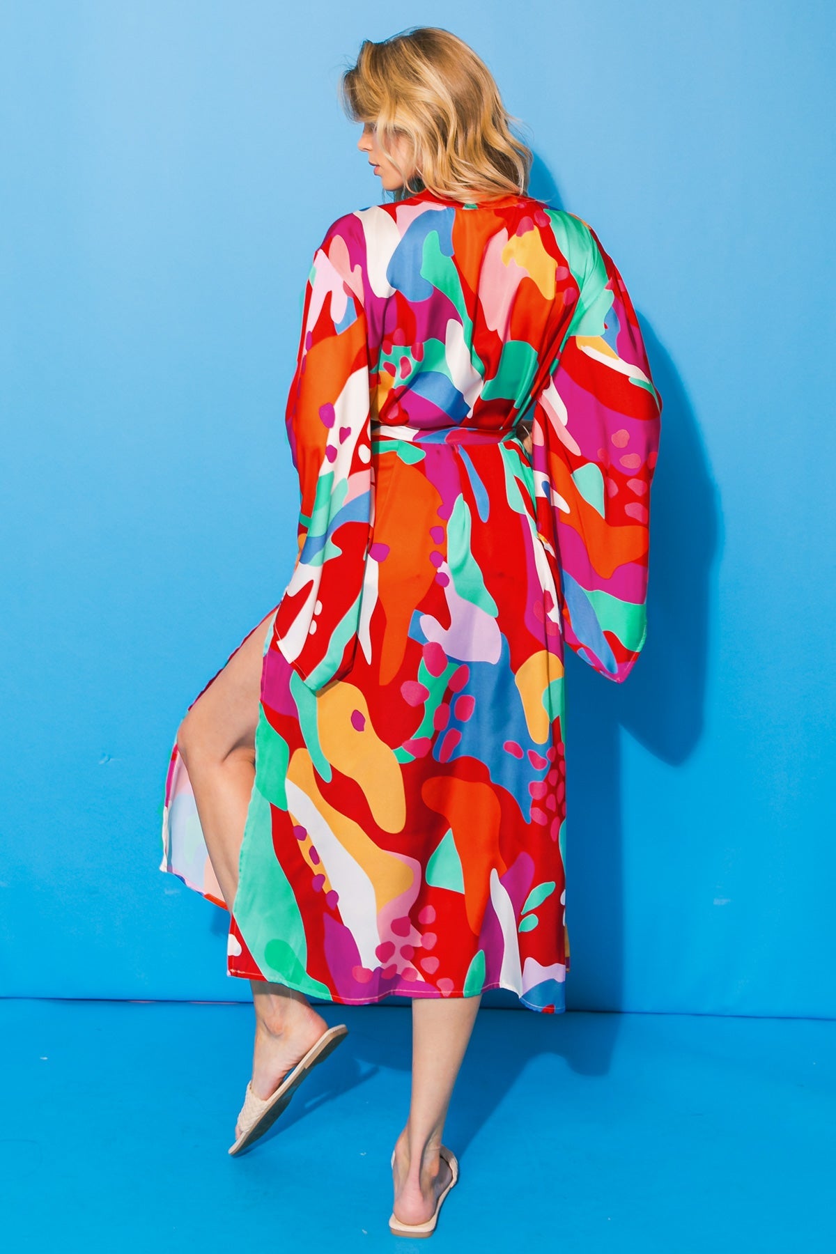 CANCUN GETAWAY SATIN MIDI KIMONO - By Baano