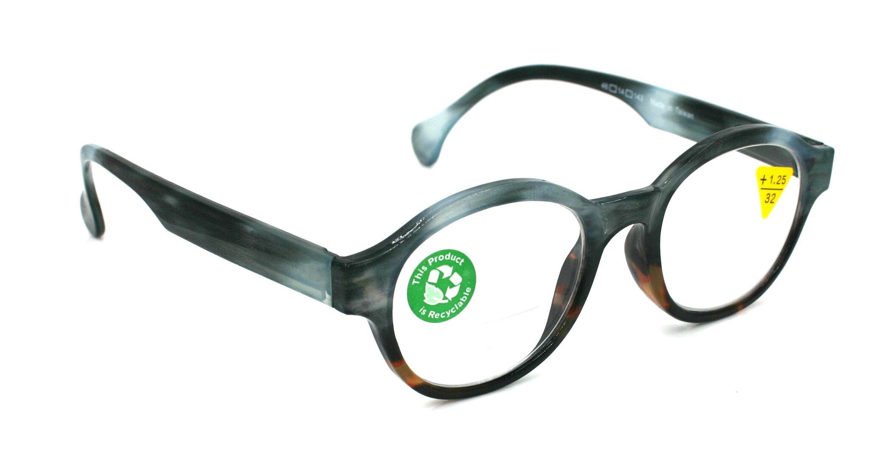 Citlalli, (Premium) Reading Glasses, Round Frame  +1.25 .. +3 Magnifying Eyeglasses (Marble Blue) Circle Style. NY Fifth Avenue