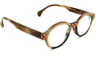Citlalli, (Bling) Round Women Reading Glasses W (L. Colorado, Cooper) Genuine European Crystals (Marble Brown) NY Fifth Avenue
