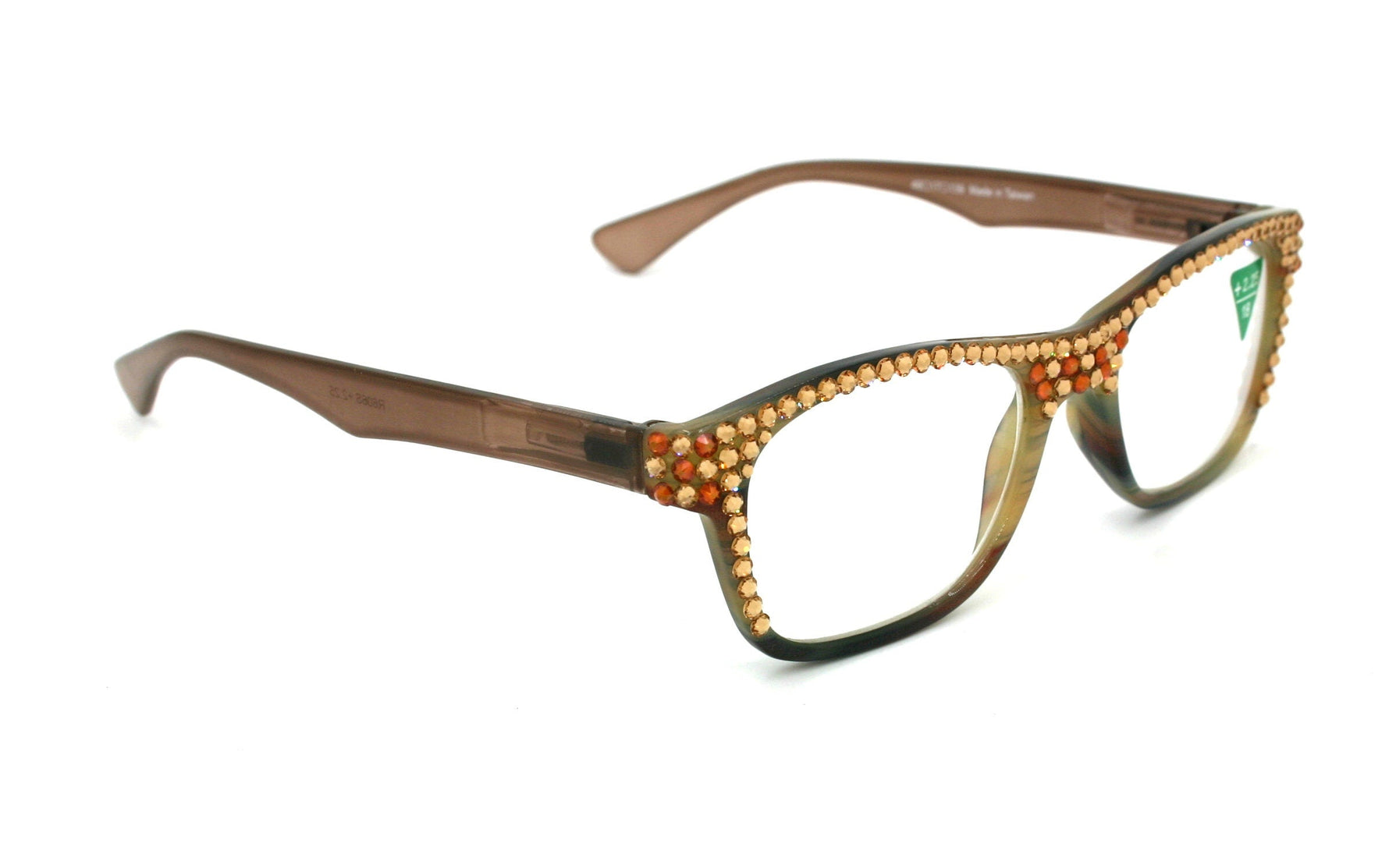 Kelly, (Bling) Women Reading Glasses W (Full Top) ( Cooper, Light Colorado)Genuine European Crystals. +1.25 to +3,  Square, NY Fifth Avenue.