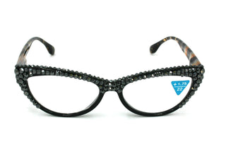 Lynx, (Bling) Women Reading Glasses W 2X (Full TOP) (Hematite) Genuine European Crystals,  Cat Eyes Tiger Print, Cat eye, NY Fifth Avenue.