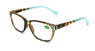 Milan, (Bling) Reading Glasses 4 Women W (L. Colorado, Aquamarine Blue)Genuine European Crystals. Square +1.25.+3  NY Fifth Avenue