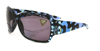 Lourdes, (Bling, Bifocal) Women Sun Reader W (Hematite, Aquamarine) Genuine European Crystals   (Blue) Leopard Animal Print, NY Fifth Avenue