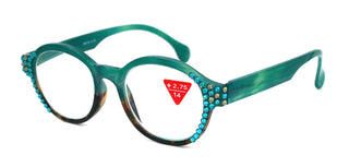 Citlalli, (Bling) Round Women Reading Glasses W (Blue Zircon, L. Colorado) Genuine European Crystals  (Green) Circle. NY Fifth Avenue
