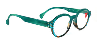 Citlalli, (Bling) Round Women Reading Glasses W (Blue Zircon, L. Colorado) Genuine European Crystals  (Green) Circle. NY Fifth Avenue