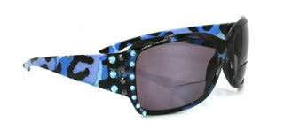 Lourdes, (Bling, Bifocal) Women Sun Reader W (Hematite, Aquamarine) Genuine European Crystals   (Blue) Leopard Animal Print, NY Fifth Avenue