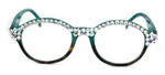 Citlalli, (Bling) Round Women Reading Glasses W (Full TOP) (Clear, AB Aurora Borealis) Genuine European Crystals  NY Fifth Avenue