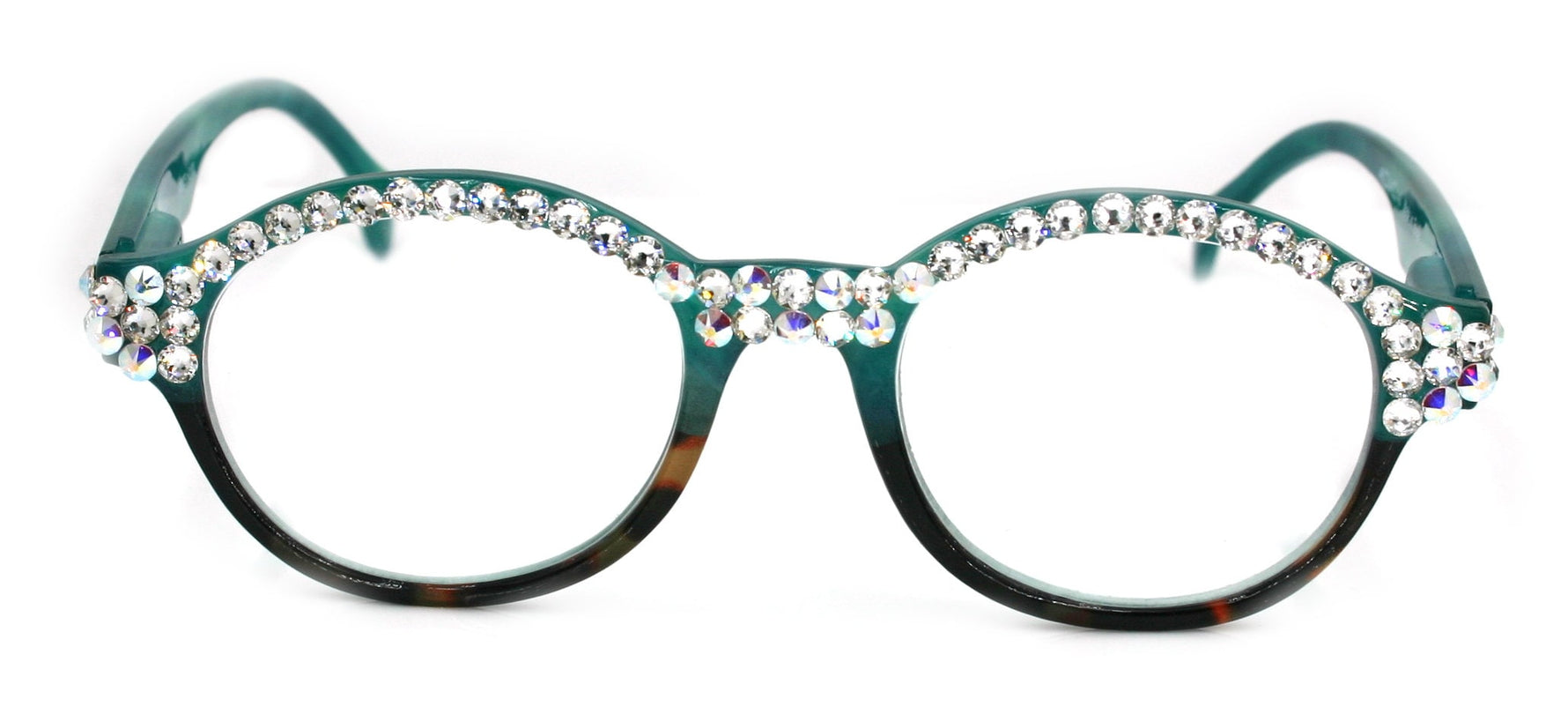 Citlalli, (Bling) Round Women Reading Glasses W (Full TOP) (Clear, AB Aurora Borealis) Genuine European Crystals  NY Fifth Avenue