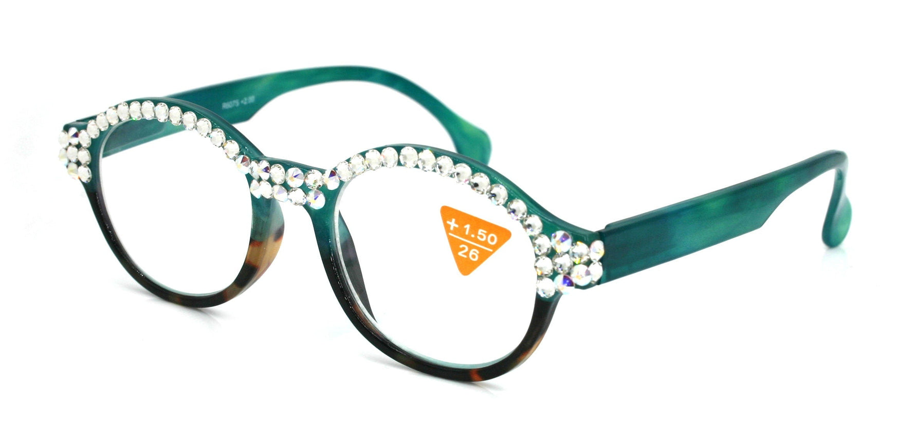 Citlalli, (Bling) Round Women Reading Glasses W (Full TOP) (Clear, AB Aurora Borealis) Genuine European Crystals  NY Fifth Avenue