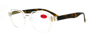 The Hexagon, (Bling) Women Reading Glasses W (Clear, L. Colorado) Genuine Crystals  (Translucent Clear, Brown TortoiseShell) NY Fifth Avenue
