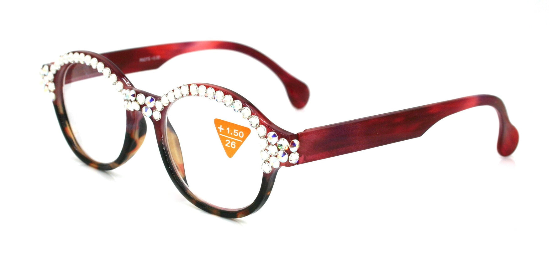 Citlalli, (Bling) Round Women Reading Glasses W (Full TOP) (Clear, AB Aurora Borealis) Genuine European Crystals.  NY Fifth Avenue