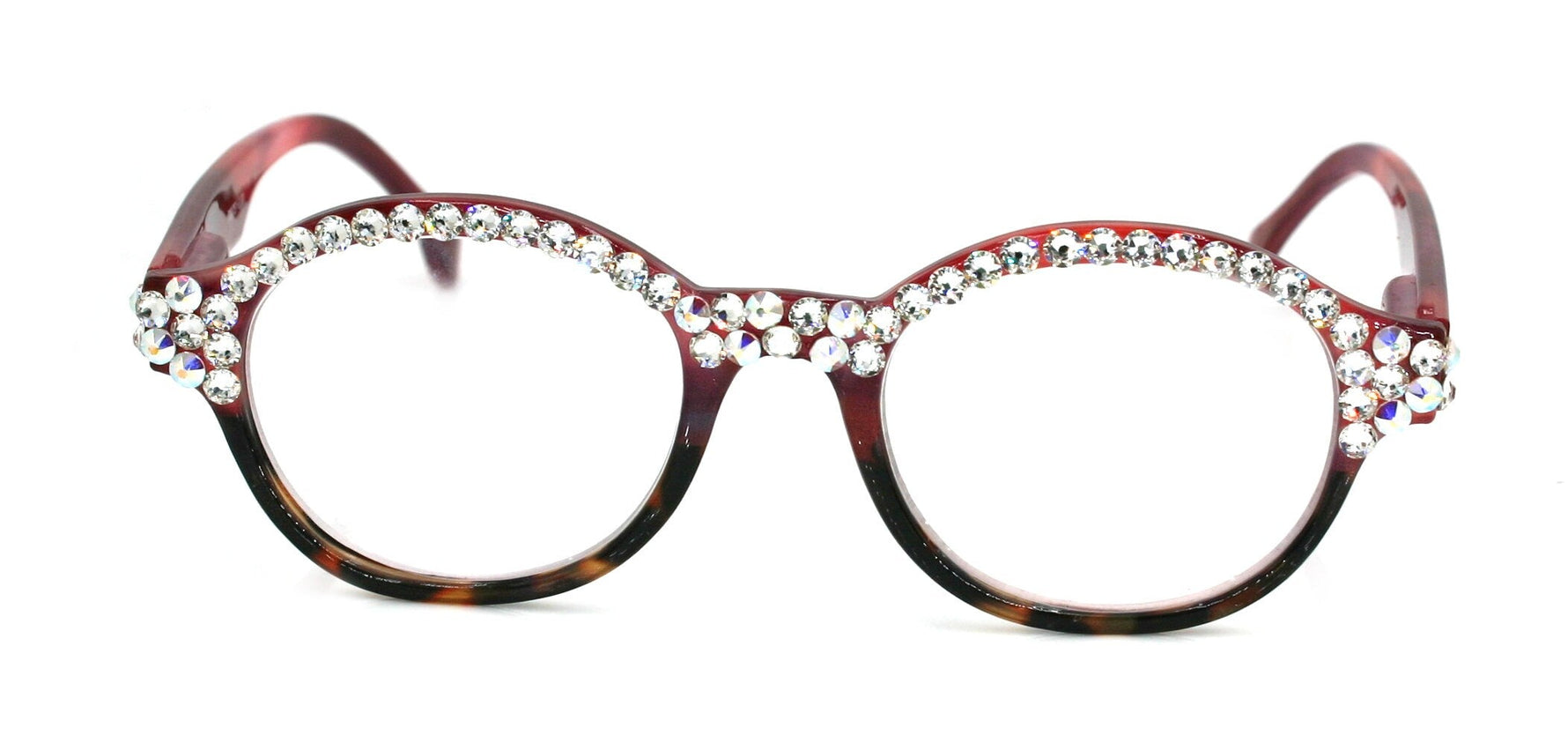 Citlalli, (Bling) Round Women Reading Glasses W (Full TOP) (Clear, AB Aurora Borealis) Genuine European Crystals.  NY Fifth Avenue