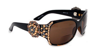 The Medallion, (Bling, line Bifocal) Women Sun Reader W (Hematite, L. Colorado) Genuine European Crystals,  (Brown) NY Fifth Avenue