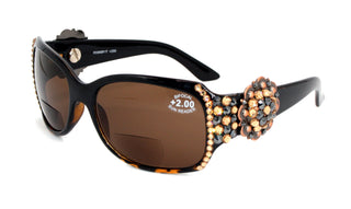 The Medallion, (Bling, line Bifocal) Women Sun Reader W (Hematite, L. Colorado) Genuine European Crystals,  (Brown) NY Fifth Avenue