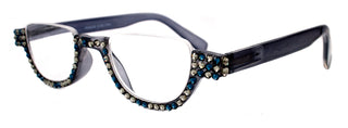 Half Moon, (Bling) Woman Reading Glasses W (Black Diamond, Montana Blue) Genuine European Crystals  Reader +1.25...+4 Frame, NY Fifth Avenue