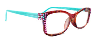 Frida, (Bling) Reading Glasses Women Adorned W (Rose, Aquamarine) Genuine European Crystals.+1.25 to +4  Paisley print. NY Fifth Avenue.
