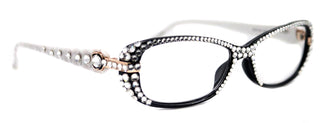 Glamour Quilted, (Bling) Reading Glasses For Women With (Full Top)  Genuine European Crystals+1.25 to +3 (White, Black) NY fifth avenue.