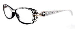Glamour Quilted, (Bling) Reading Glasses For Women With (Full Top)  Genuine European Crystals+1.25 to +3 (White, Black) NY fifth avenue.