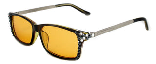 Aria, (Bling) (Computer Glasses) (80 % Blue Blocker Filter) Amber Lens W (Hematite, Clear) Genuine European Crystals (No Prescription)