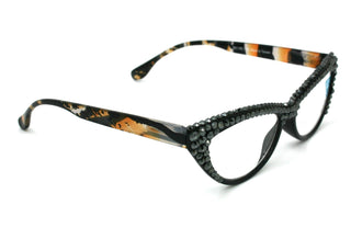 Lynx, (Bling) Women Reading Glasses W 2X (Full TOP) (Hematite) Genuine European Crystals,  Cat Eyes Tiger Print, Cat eye, NY Fifth Avenue.