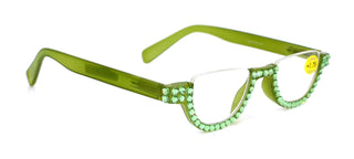 Half Moon, (Bling) Woman Reading Glasses Adorned W (Peridot) Genuine European Crystals,  Reader Magnifying, +1.25 to +4  NY Fifth Avenue