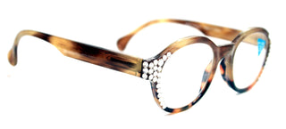 Citlalli, (Bling) Round Women Reading Glasses W (Clear) Genuine European Crystals +1.50..+3 (Marble Brown) Circle. NY Fifth Avenue