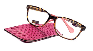 Milan, (Premium) Reading Glasses High End Reader +1.25..+3 Magnifying, Optical Square Square Style Tortoise Brown n (Pink) NY Fifth Avenue