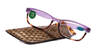 Desiree, (Premium) Reading Glasses High End Reader +1.25..+3 Magnifying Square Style (Purple Tortoise Brown) Optical Frame NY Fifth Avenue