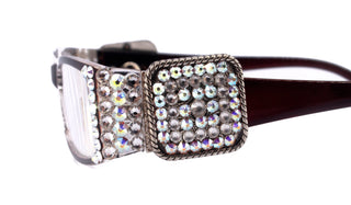 The Medallion, (Bling) Reading Glasses Women W (Clear, AB  ) Genuine European Crystals  (Wine Red) Western Concho, NY Fifth Avenue