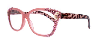 Savannah, (Bling) Women Reading Glasses W (2X line) (Light Rose, Rose, Pearl Teardrop)Genuine European Crystals.  (Pink) NY Fifth Avenue.