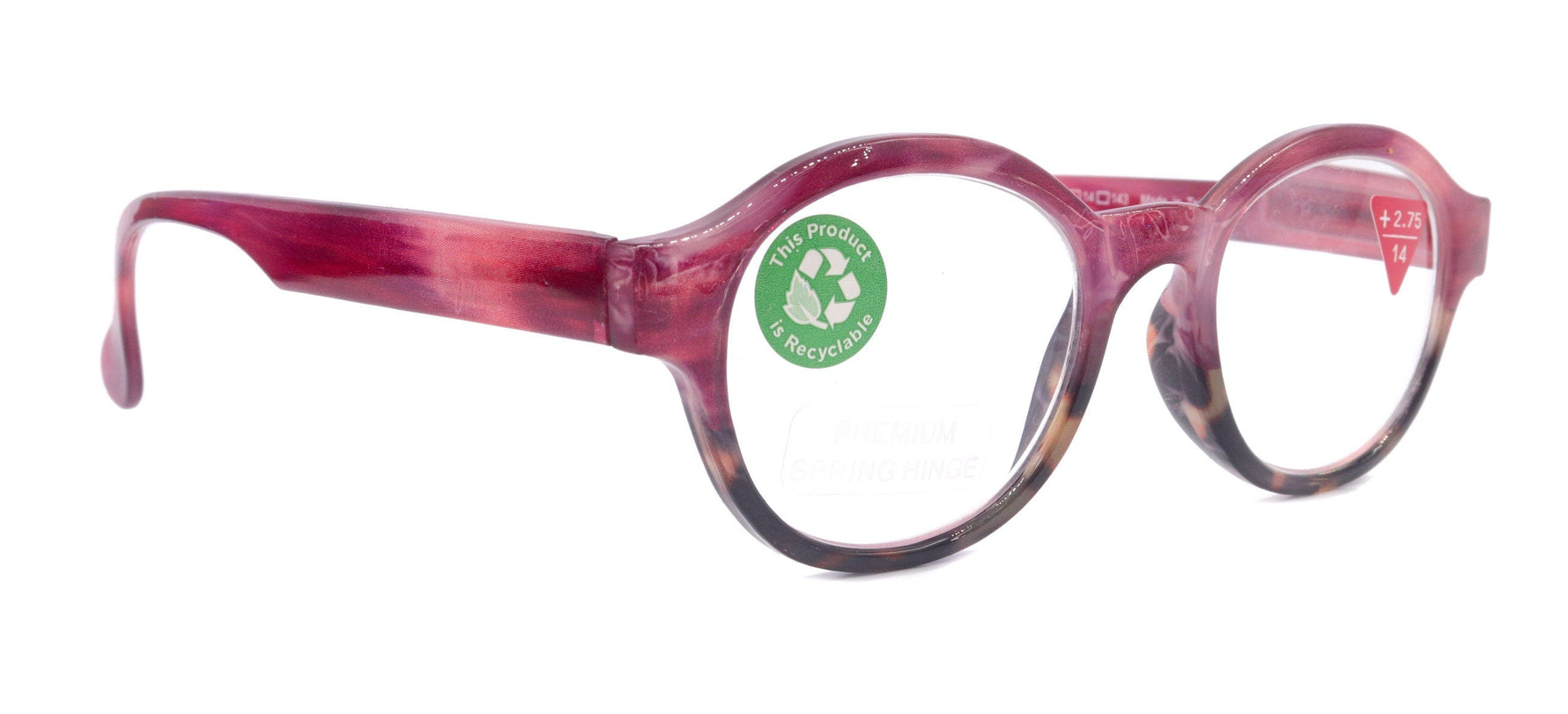 Citlalli, (Premium) Reading Glasses, Round Frame  +1.25 .. +3 Magnifying Eyeglasses (Marble Pink) Circle Style. NY Fifth Avenue