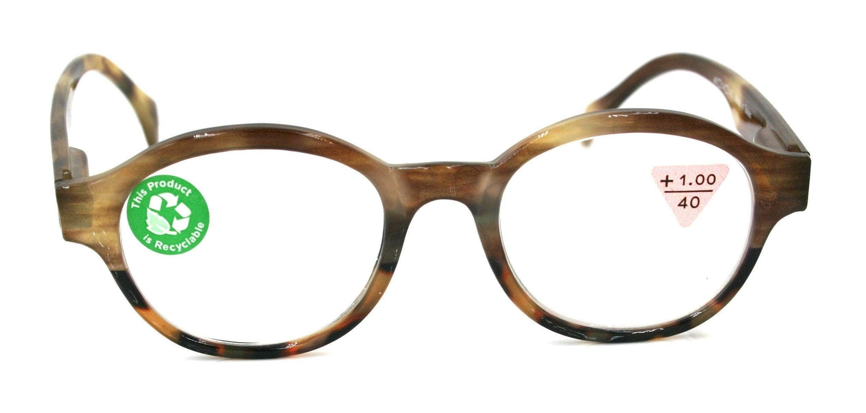 Citlalli, (Premium) Reading Glasses, Round Frame  +1.25 .. +3 Magnifying Eyeglasses (Marble Brown) Circle Style. NY Fifth Avenue