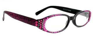 Isabella, (Bling) Reading Glasses Women W (Fuchsia, Hematite) Genuine European Crystals  (Purple Floral Print)  NY Fifth Avenue (Wide Frame)