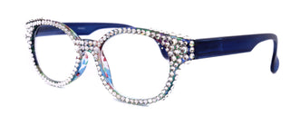 Autumn, (Bling) Reading Glasses For Women W (Full Crystals) Genuine European Crystals  Round Frame (Blue, Purple Floral) NY Fifth Avenue