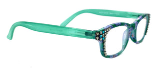 Vera, (Bling) Reading Glasses For Women w (Black Diamond, Blue Zircon)  (Green) Paisley. NY Fifth Avenue. (Small Frame)