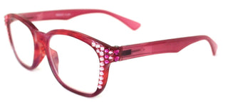 Coral, (Bling) Reading Glasses For Women W (Rose, Light Rose) Genuine European Crystals. +1.50 to +3  Marble Pattern Frame. NY Fifth Avenue.