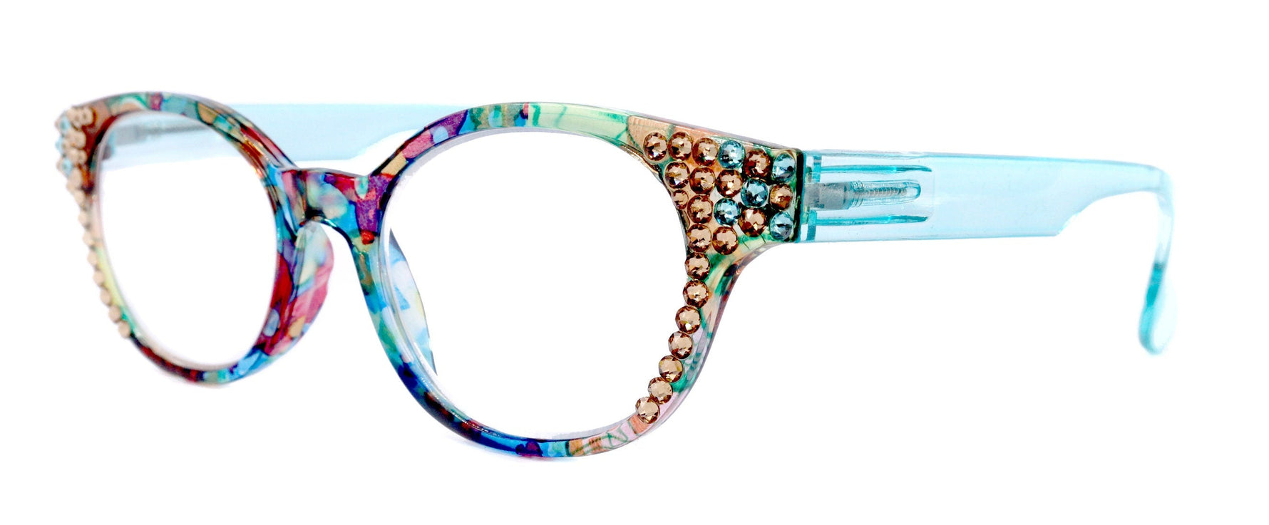 Versailles, (Bling) Reading Glasses 4 women W (Light Colorado, Aquamarine) Genuine European Crystals (Blue, Pink)  NY Fifth Avenue
