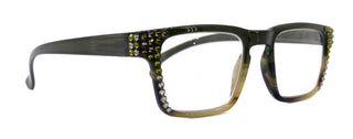 Piper, (Bling) Reading Glasses for Women W (Black Diamond, Olivine) Genuine European Crystals.  (Black Green Faded Stripes) NY Fifth Avenue