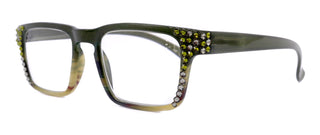 Piper, (Bling) Reading Glasses for Women W (Black Diamond, Olivine) Genuine European Crystals.  (Black Green Faded Stripes) NY Fifth Avenue