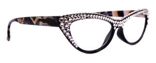 The Lynx, (Bling) Reading Glasses 4 Women W 2x (Full Top) (Clear) Genuine European Crystals, Magnifying Cat Eye  NY Fifth Avenue