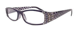 Lyon, (Bling) Reading Glasses with (Black Diamond, Hematite)   (Dragon scale Pattern) Rectangular (Black) NY Fifth Avenue