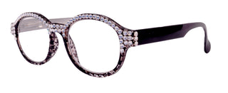 The Alchemist, (Bling) Round Women Reading Glasses W (Full TOP) (Clear) Genuine European Crystals  (Hound tooth, Black) NY Fifth Avenue