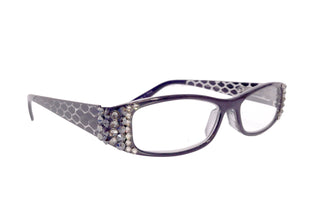 Lyon, (Bling) Reading Glasses with (Black Diamond, Hematite)   (Dragon scale Pattern) Rectangular (Black) NY Fifth Avenue