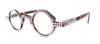 Picasso, (Bling) Reading Glasses 4 Women W Clear Crystal  Genuine European Crystals (Brown) Round. NY Fifth Avenue