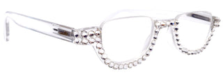 Half Moon, (Bling) Reading Glasses For Woman Adorned W (Clear) Genuine European Crystals, (Translucent) Lower Nose Frame, NY Fifth Avenue