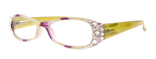 Dashing Stripes, (Bling) Women Reading Glasses W   (Lime Green, purple) Oval. NY Fifth Avenue