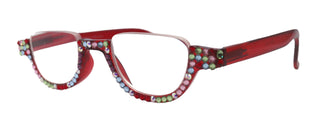 Half Moon, (Bling) Woman Reading Glasses Adorned W Genuine European Crystals, Reader Magnifying,   (Red) NY Fifth Avenue.