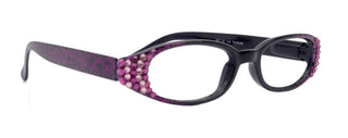 Isabella, (Bling) Reading Glasses Women W (Fuchsia, Pink) Genuine European Crystals  (Purple Floral Print)  NY Fifth Avenue (Wide Frame)